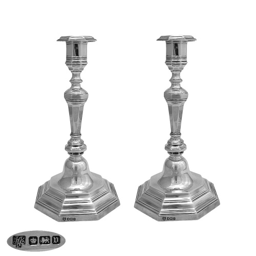 Pair English Sterling Silver Candlesticks 1913